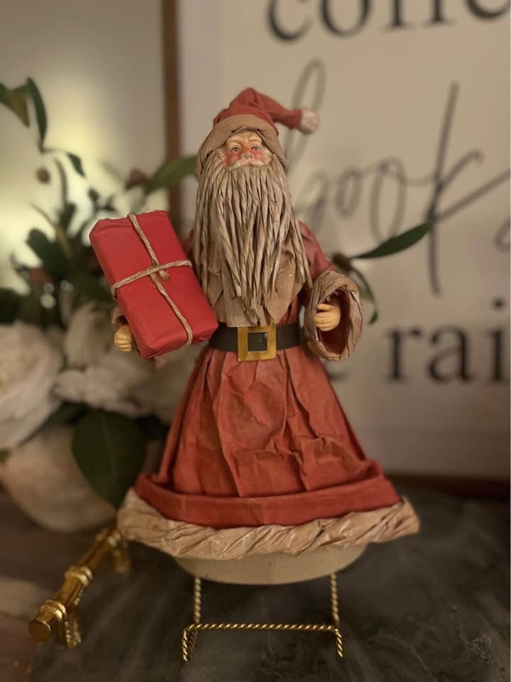 Vintage Silvestri Christmas Paper Mache Santa Claus Tree Topper Tabletop Holiday